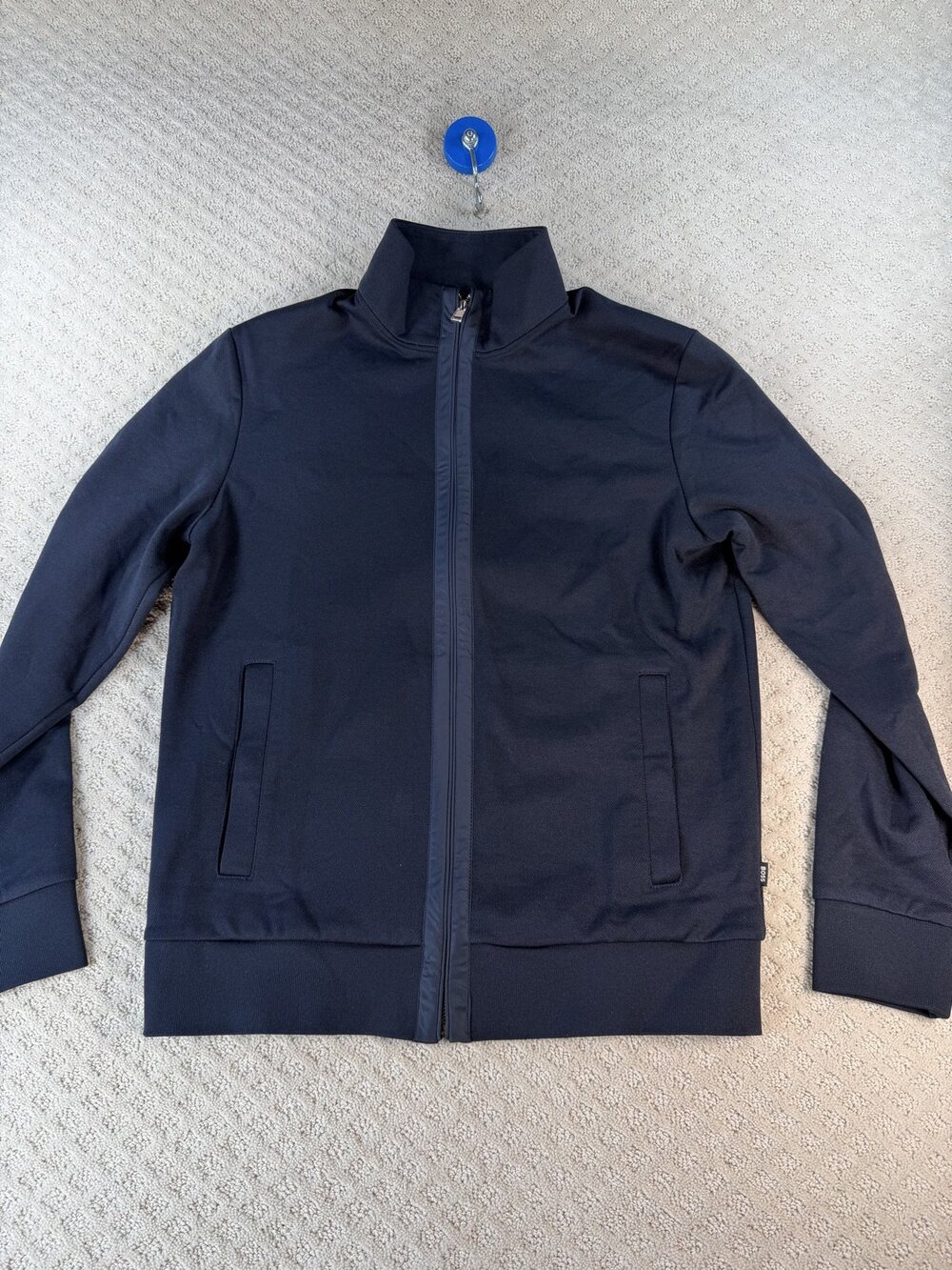 Boss Hugo Full Zip Track Jacket Mens Navy Blue Stand Collar Athleisure Size M
